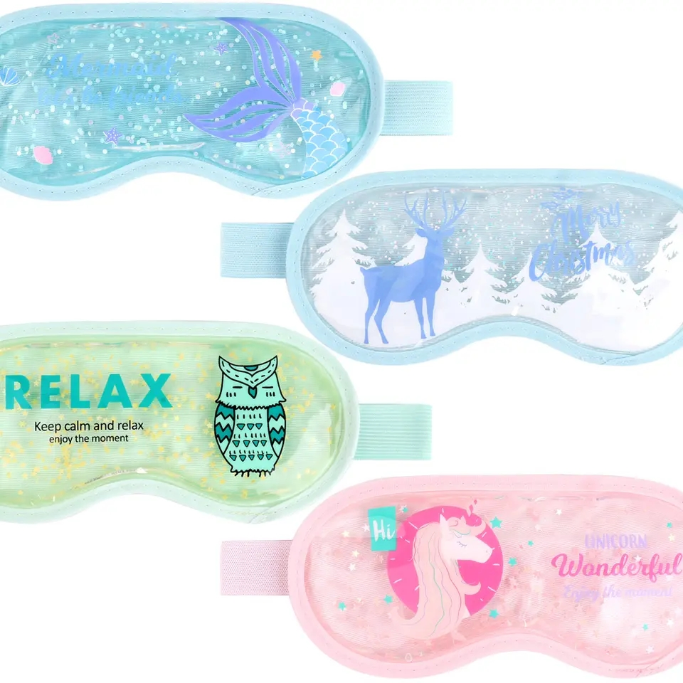 Colorful Printed Fancy Design High Quality Kids Cooling Glitter Gel Sleep Eye Mask