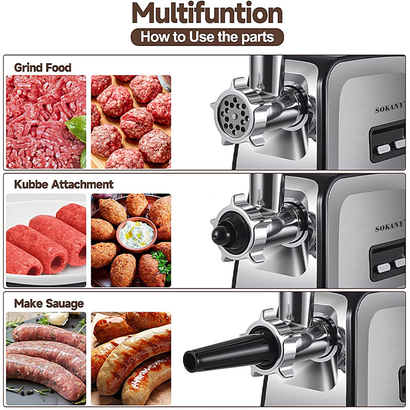 3 in 1 Electric Meat Grinder Sokany Meat Grinder Sausage Stuffer Meat Grinder with Sausage Filler Meat Grinder and Sausage Stuffer Wholesale Price