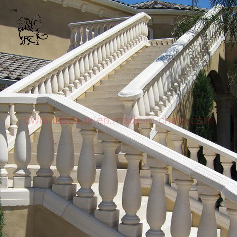 Blve Modern Balconies Railing Design Natural Stone Balustrade White Marble Stair Handrail Railing