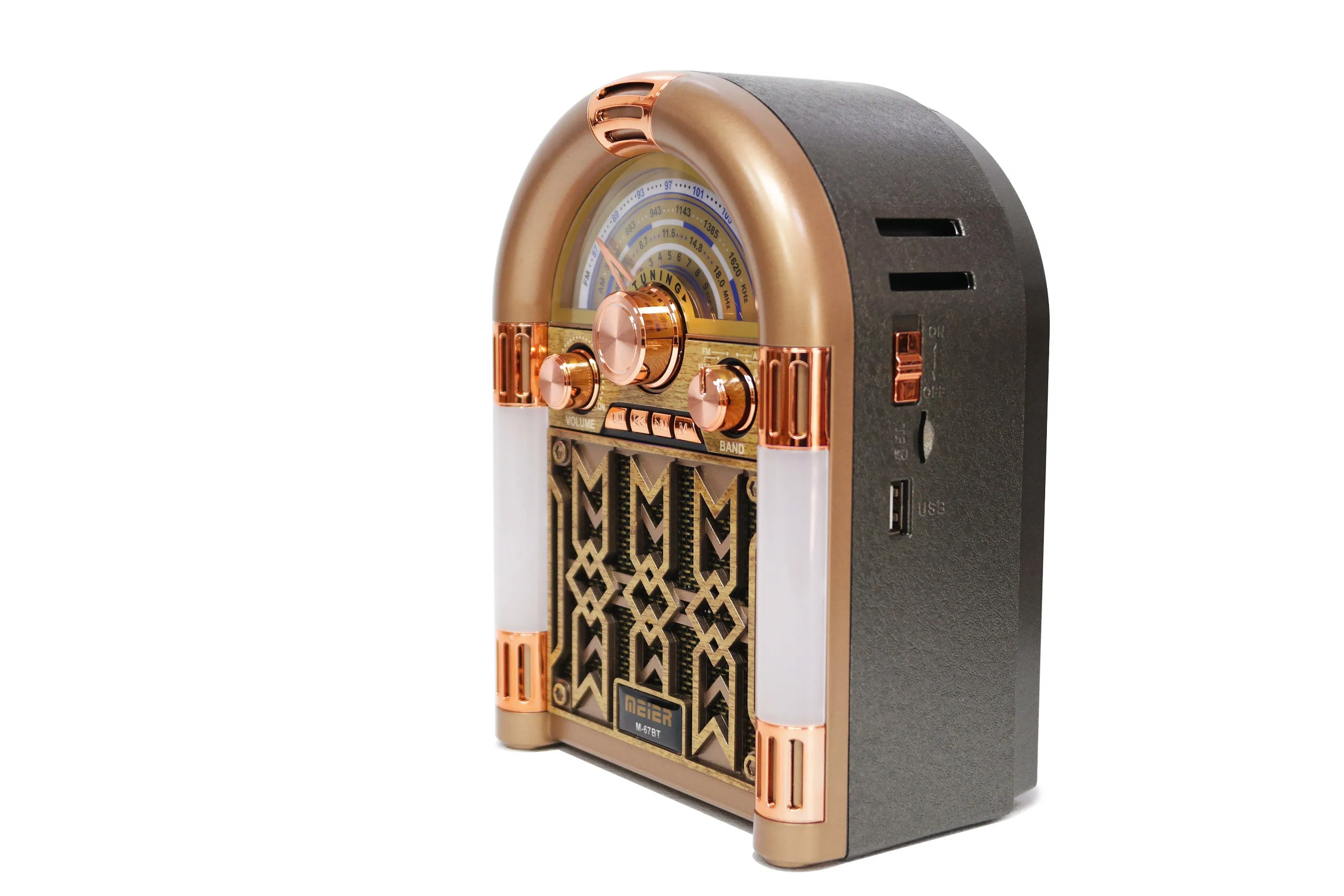 Old Radioportable 3-Band Am FM Sw Radio, TF Card and MP3 Player, Rechargeable Speaker, Bluetooth Retro Design The Stage Lights Meier Meier M-67bt