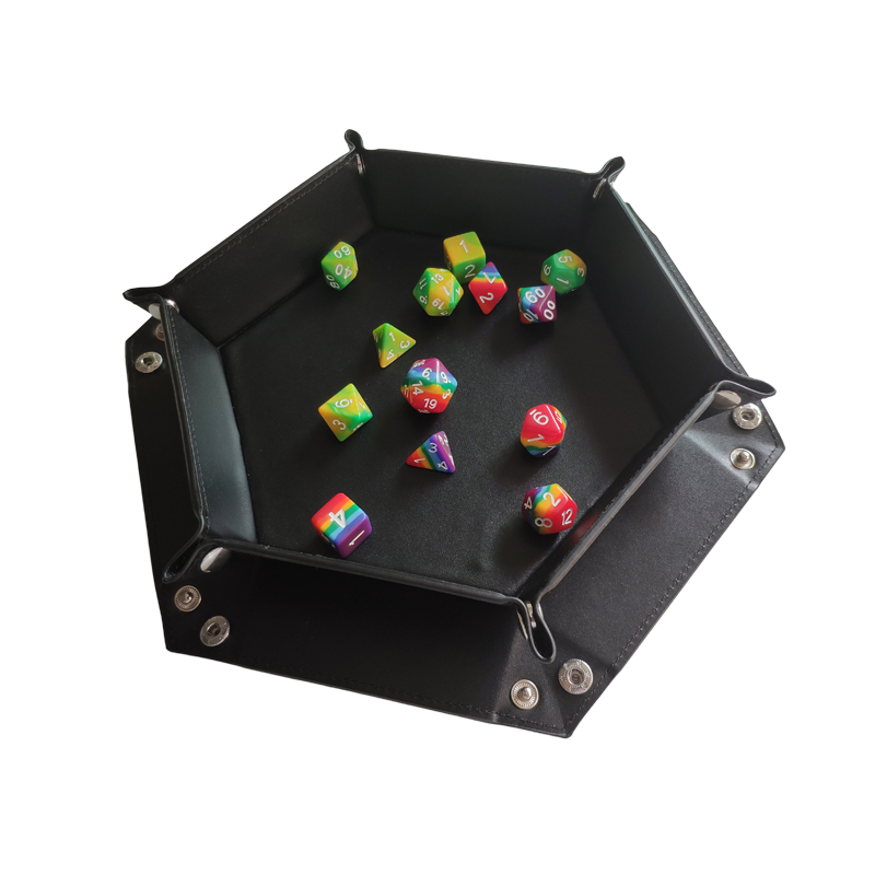 Custom Logo Hexagonal Tray 17.5*17.5 Cm PU Leather and Velvet Material Dice Box