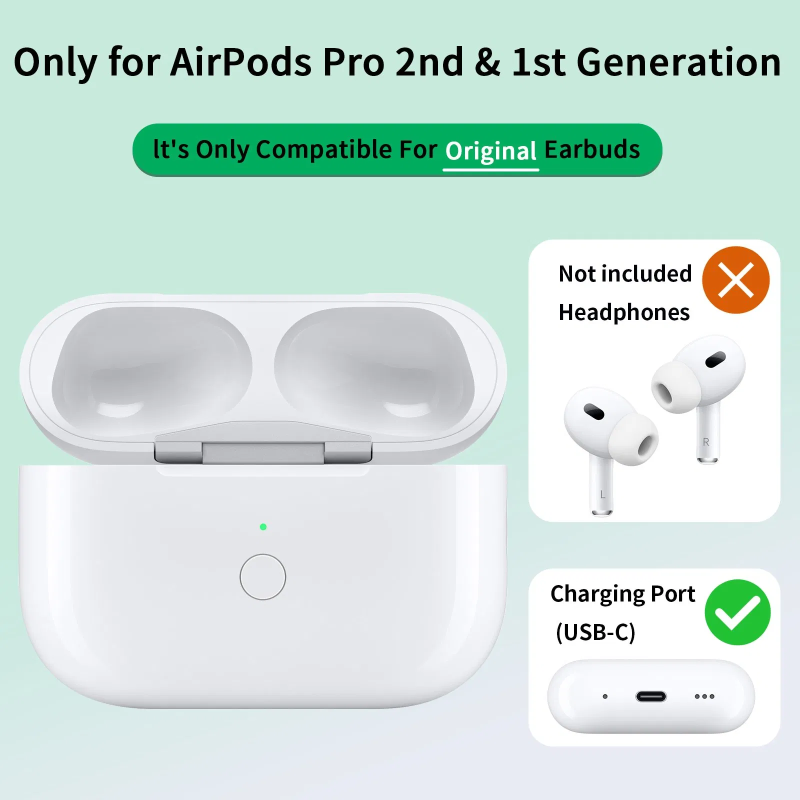 A003p for Airpods PRO 2 / Airpods PRO Bluetooth 680mAh Replacement Charging Case (USB-C Charging Port)