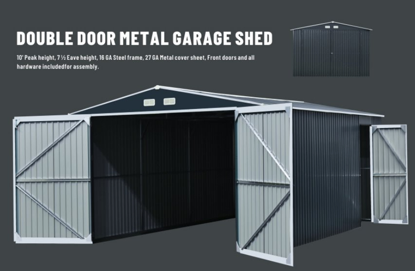 16X24X10FT Metal Shed Garage Outdoor Carport