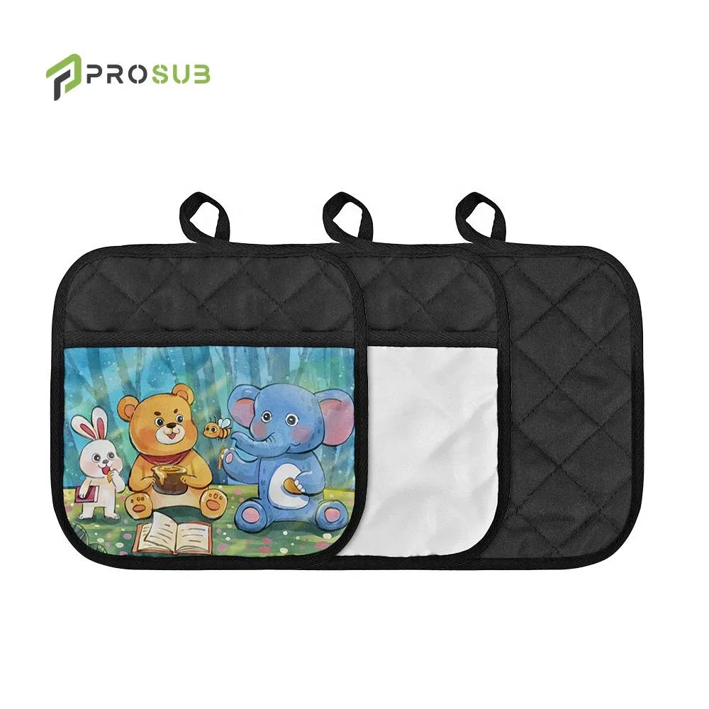 Prosub Factory Wholesale Black Linen Blank Sublimation Pot Holders with Pocket Custom Pot Holder Pads