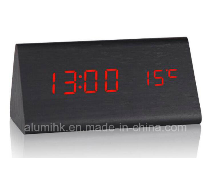 LED Clock Table Wooden Alarm Clock for Hotel Temperature Display