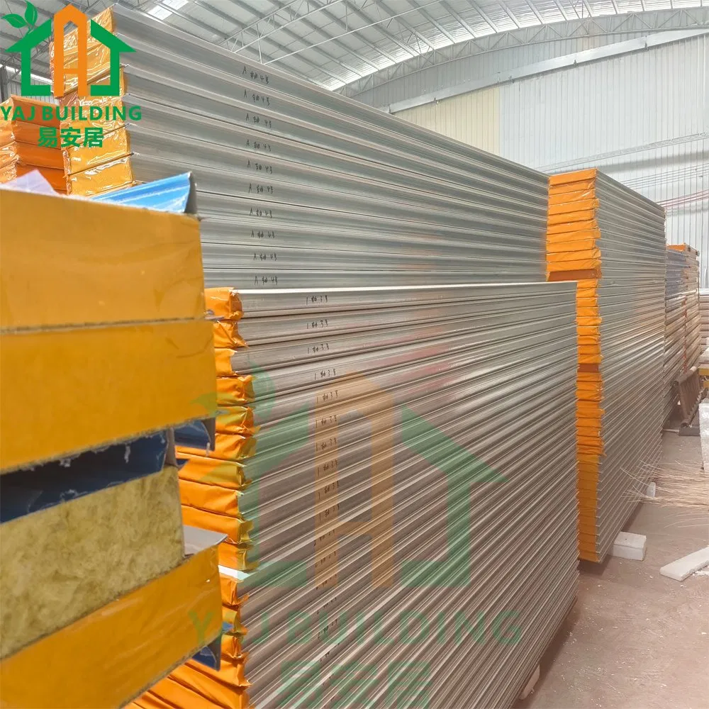 50mm PU/PIR Edge Rock Wool Sandwich Panel for Wall Steel Structure Construction Building Material