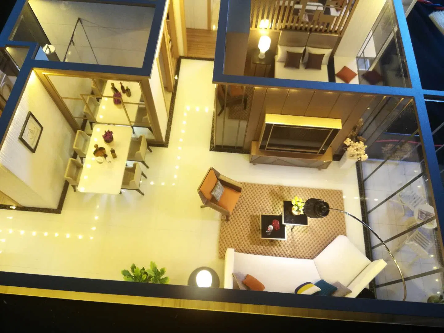 3D Residential Interior Open Living Room and Kitchen Integrated Space Layout Miniature Model