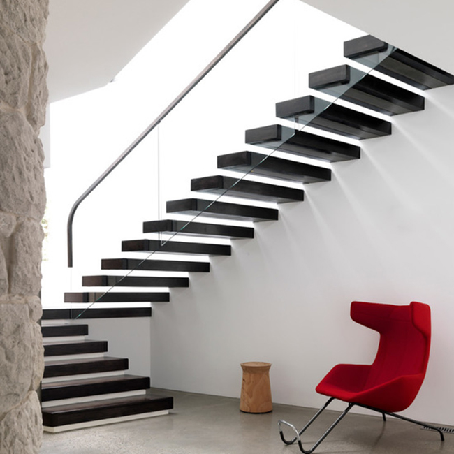 Prima Safety Tempered Glass Handrail Timber Step Floating Staircase