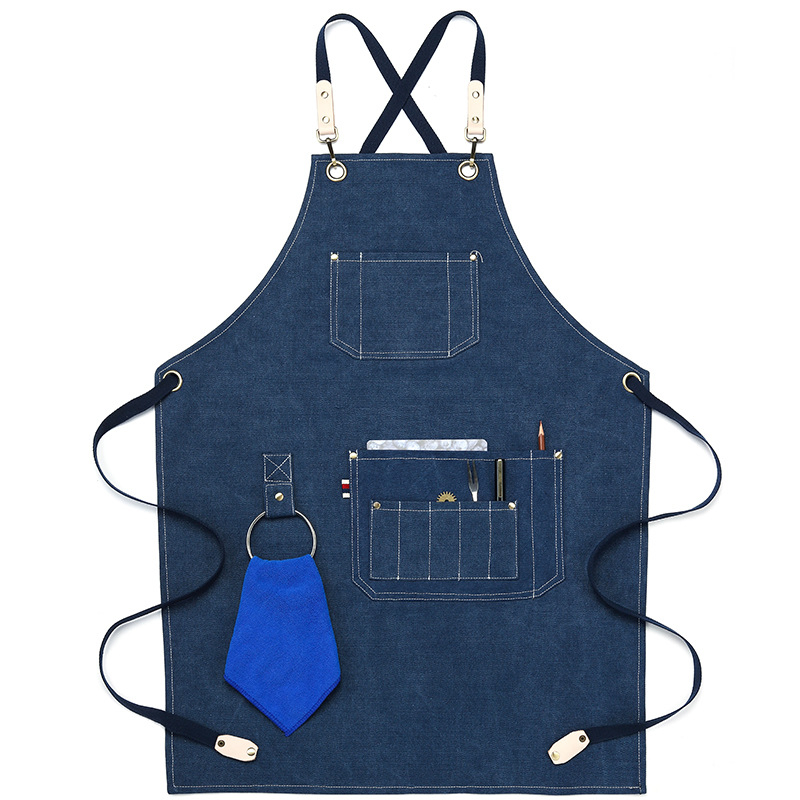 Custom Professional Custom Restaurant Waiter Waitress Canvas Cotton Black Waist Half Apron with Pocket