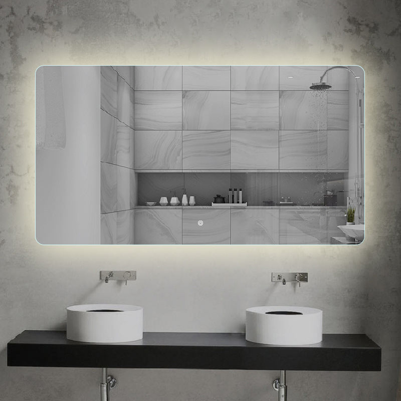 Modern Luxury Bath Mirrors Anti Fog Bathroom Vanity LED Illuminated Smart Mirror with Time Temperature Display
