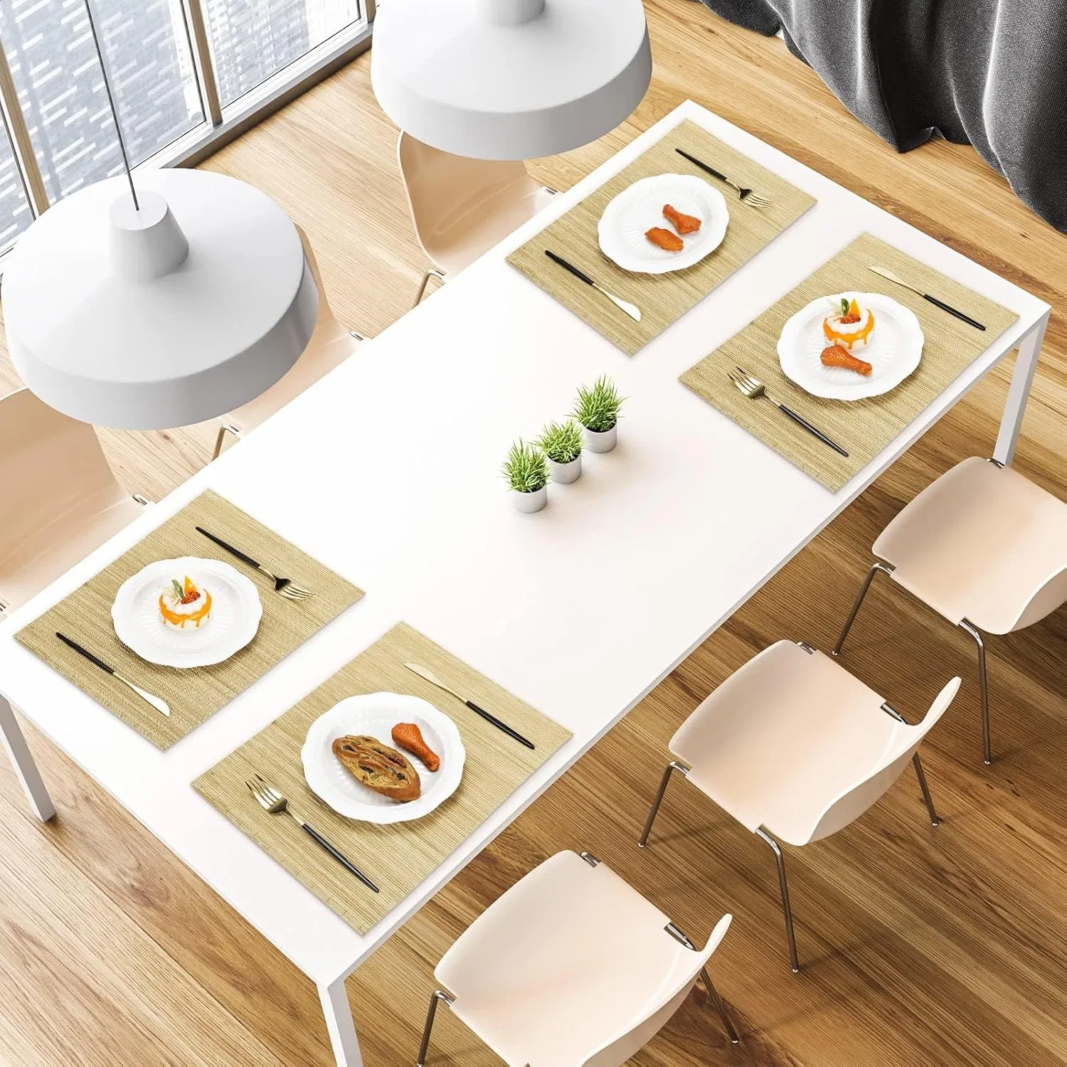 Natural Bamboo Placemat Heat Resistant Washable Table Mat Eco Friendly Dining Use