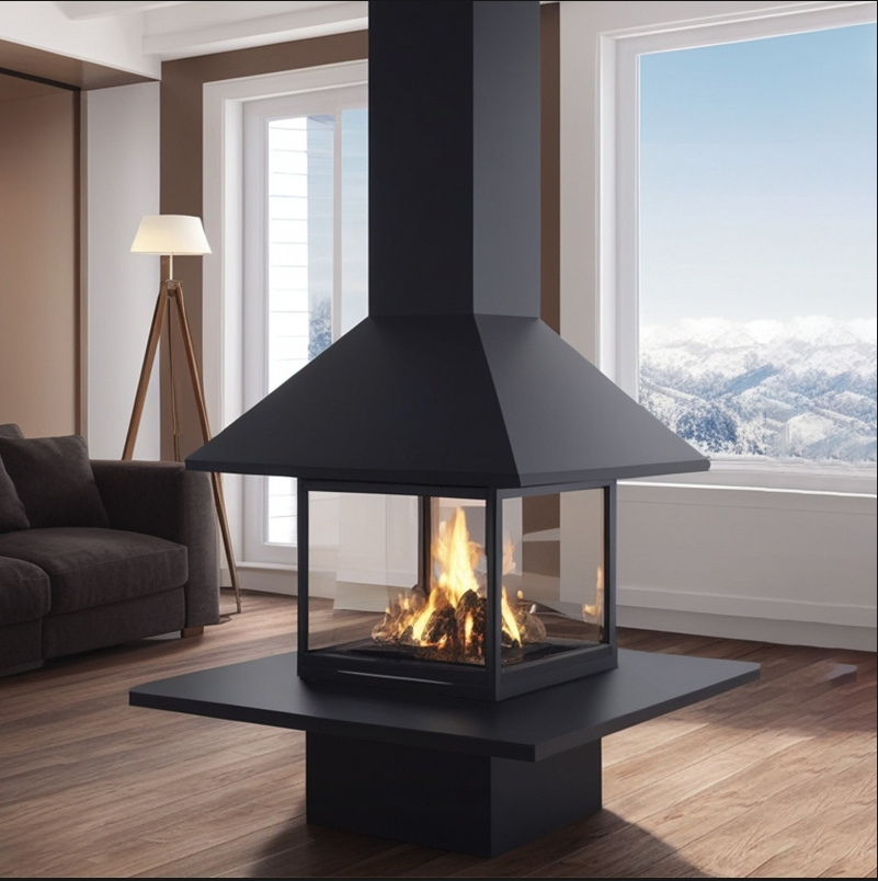 Traditional Wood Burning Fireplace Stove with Glass Door