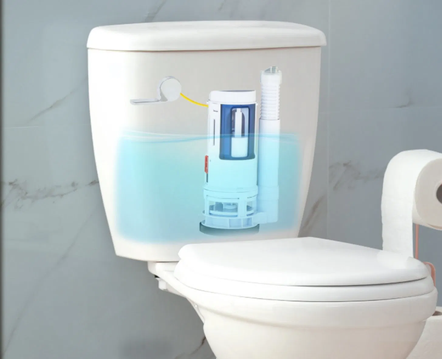 Complete Standard Toilet Parts Flush Valve Kit with Durable Metal Handle Converter