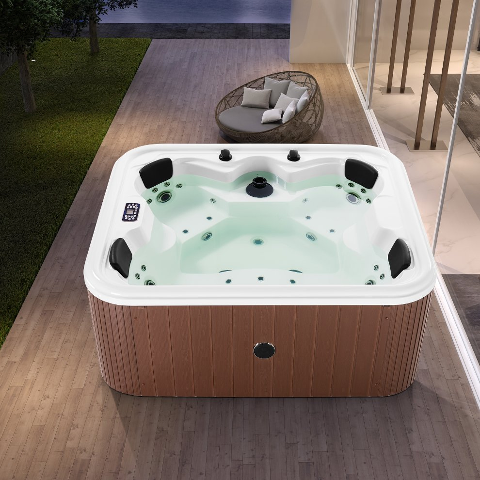 Rectangular 4 People Whirlpool Massage SPA Hot Tub Acrylic Outdoor Freestanding Bath Tub