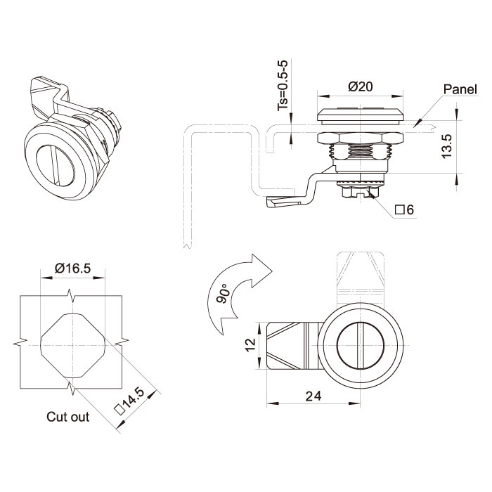 High Quality Black Water-Proof Cabinet Quarter Turn Industrial Cam Lock