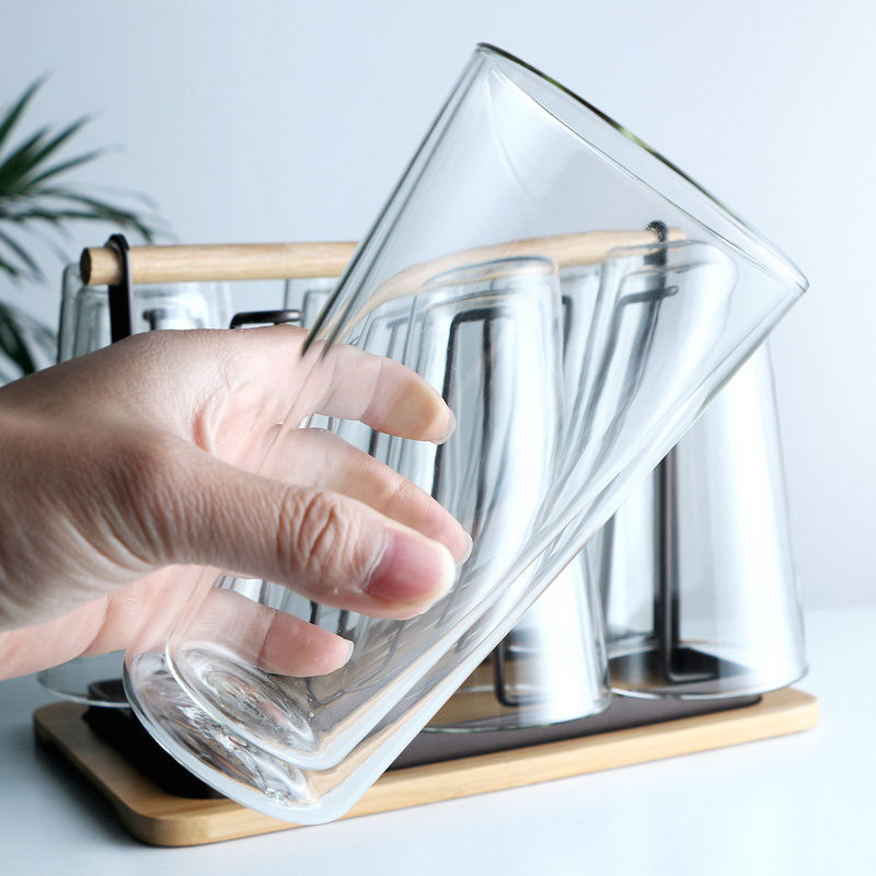 Portable Double Wall Insulated Glass Coffee Cup with Leakproof Silicone Lid/Cover