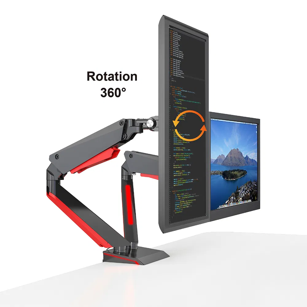 Gas Spring Double Monitors Mount with RGB Light