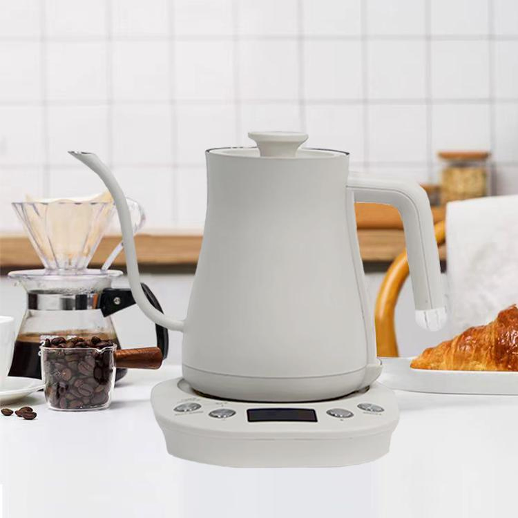 Yuekon Goose Neck Kettle White Stainless Steel Teapot Smart Pour Over Coffee Tea Adjustable Temperature Electric Kettle