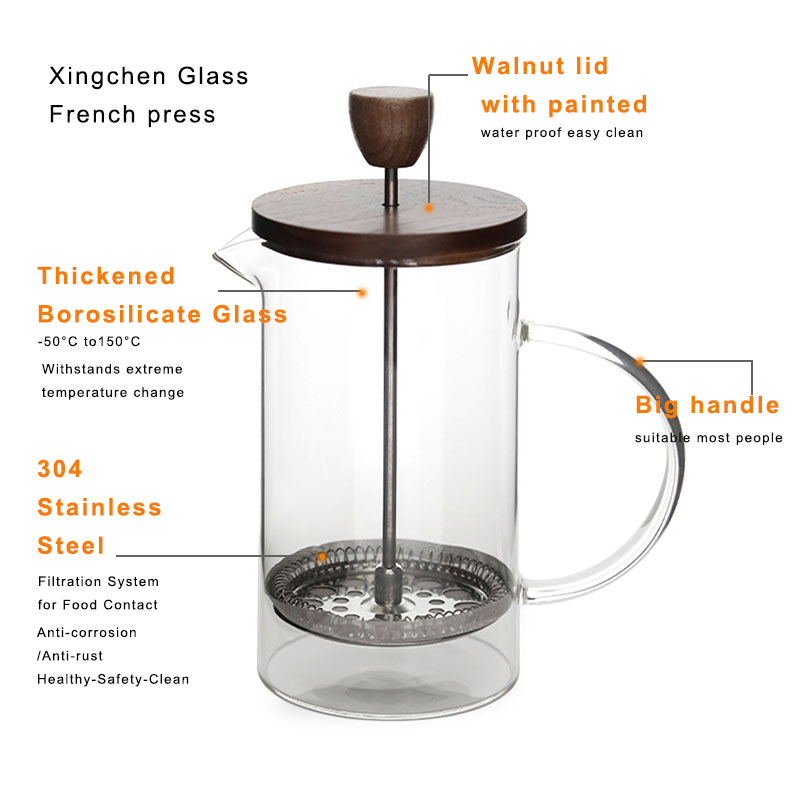 Френч-пресс из боросиликатного стекла с деревянной крышкой