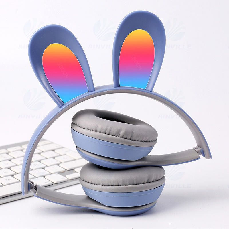 Factory P47r Headsets Children's Rabbit Ear Headphones Wireless LED Lights Girls Music Headphones Kids Headphone