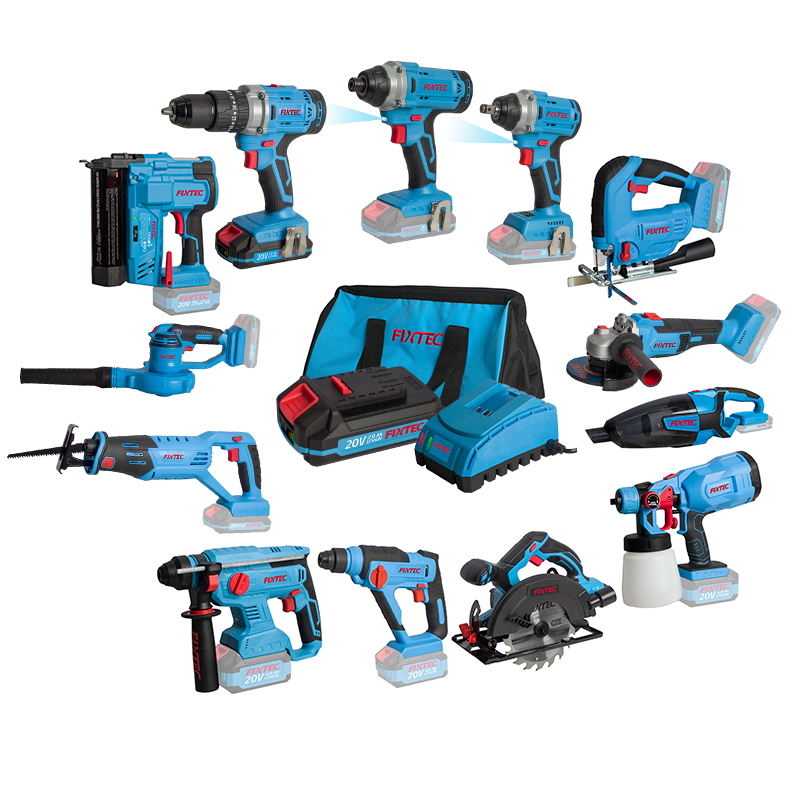 Fixtec Professional 20V Cordless Tools Combo Kit Electric Industrial Battery Power Tools Set Box