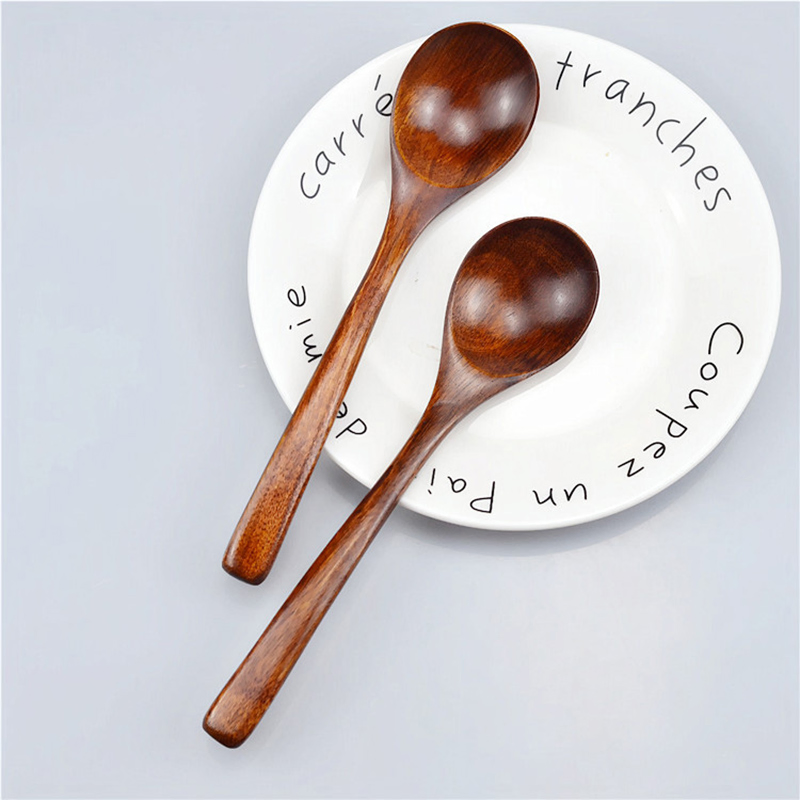 Japanese Style Round 7inch Wood Spoon Stirring Spoon Wooden Spoon for Honey Milk Tea