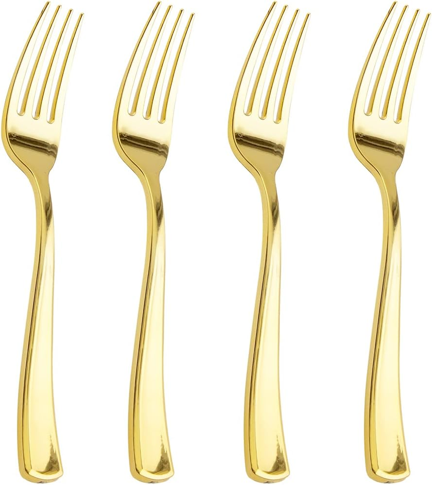 Premium Gold Heavyweight Plastic Forks for Events & Catering