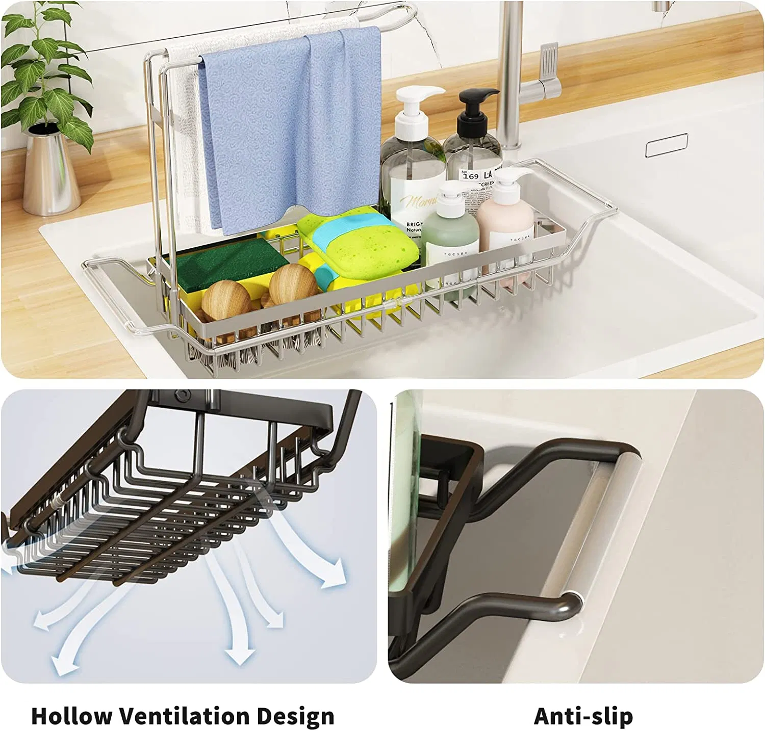 Over The Sink Expandable (16.14" to 20.87") Sink Caddy Sink Organizer