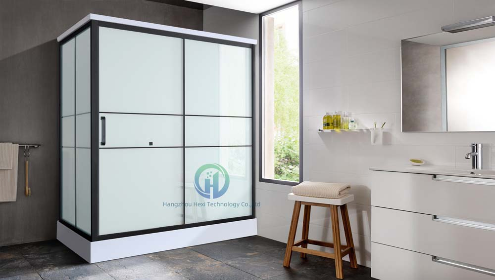 Prefab Bathroom Mobile Shower Room with Luxury Portable Shower Toilet, Frosted Tempered Glass One in All Portable Bathroom Modular Pods