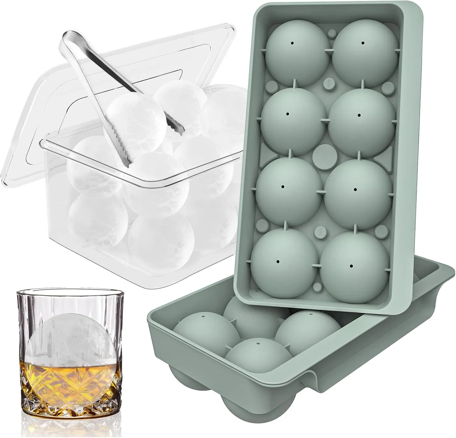Easy to Fill Big Round Whiskey Ice Cube Trays for Freezer