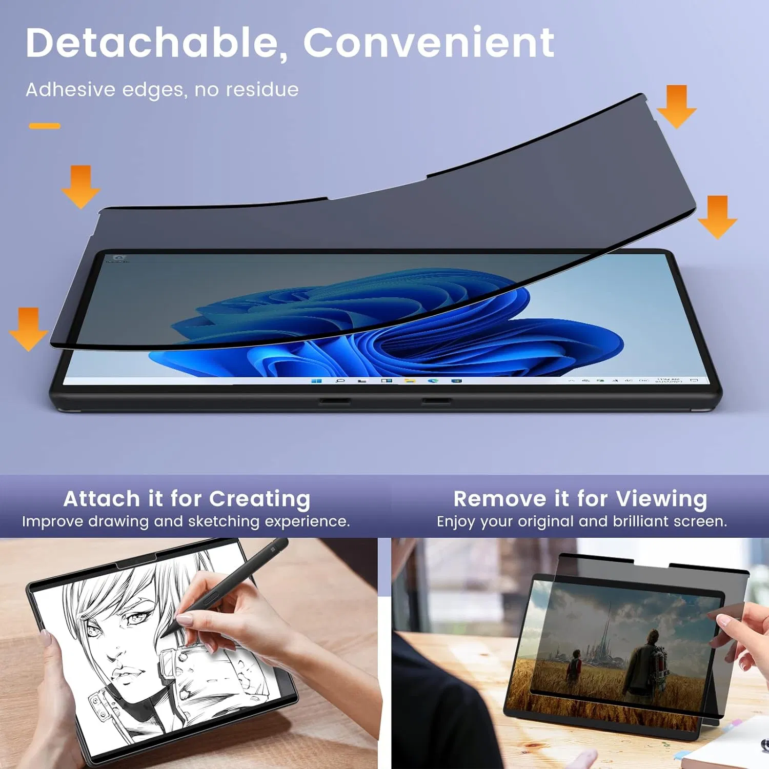 Magnetic Removable&Reusable Paper-Like Privacy Screen Protector for Ipads 8.3~12.9 Inches, Anti-Glare, Anti-Spy Bubble Free Easy Install Screen Protective Film