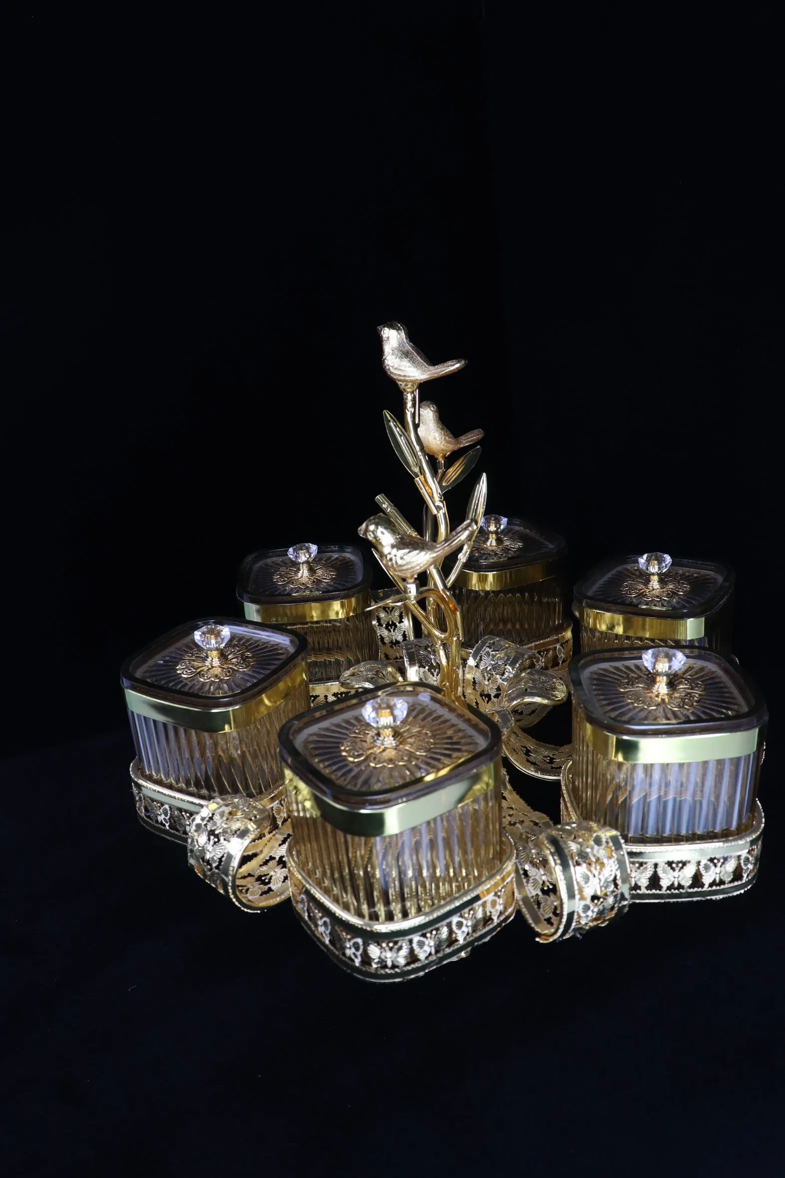 Featuring 6 Square Acrylic Airtight Jars and a Gold-Plated Iron Candy Bowl