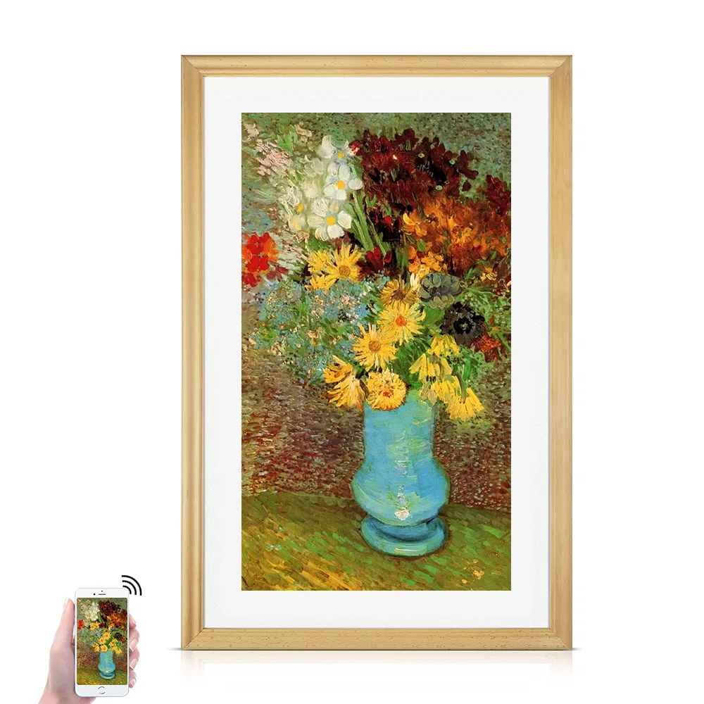 Artistic LCD Wooden Touch Screen Digital Photo Frame Smart APP 21.5-Inch