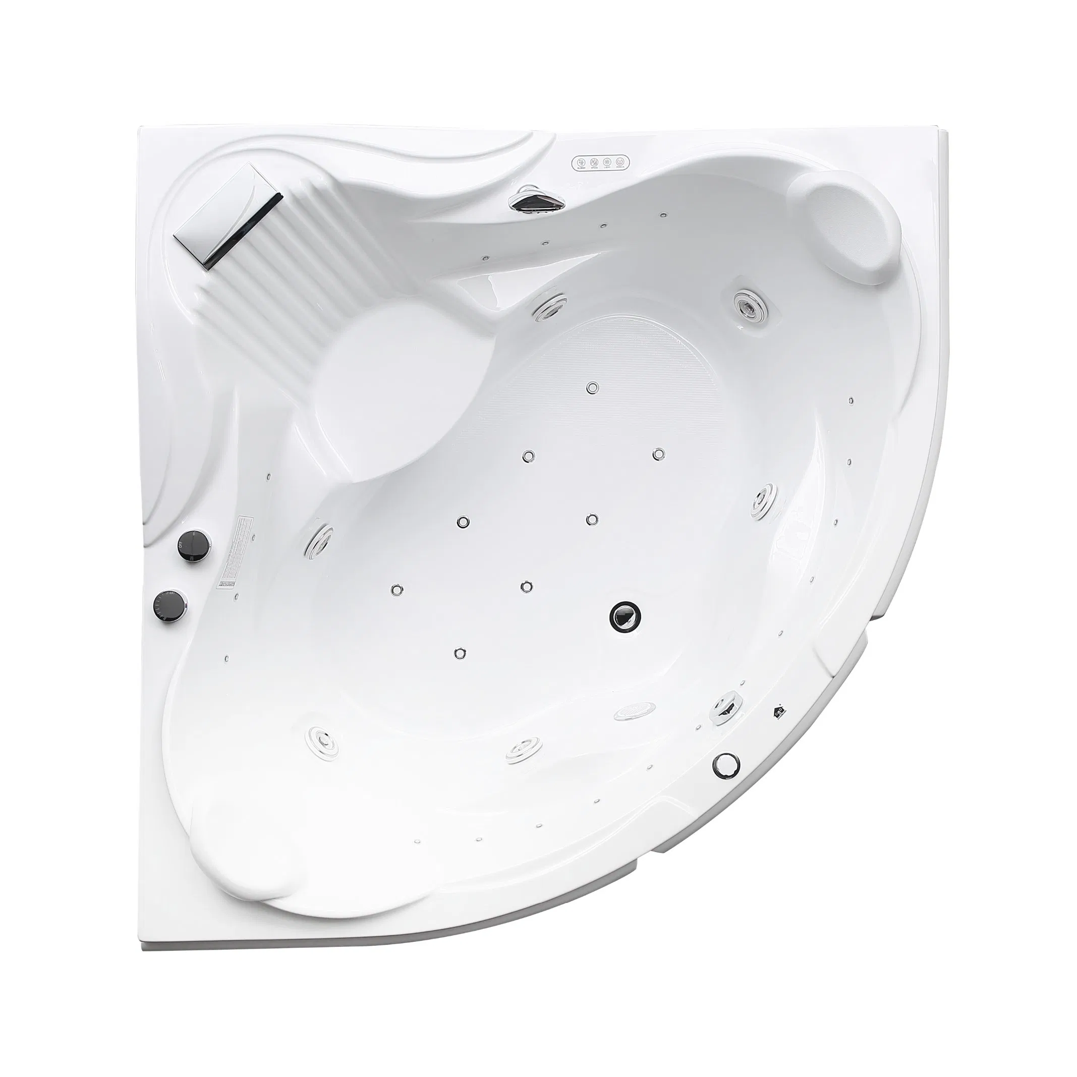 Curved-Shape Small Sitting Massage Bathtub Summer Cooling Ice Tub with Massage Bubble Ambient Lights White Pillows