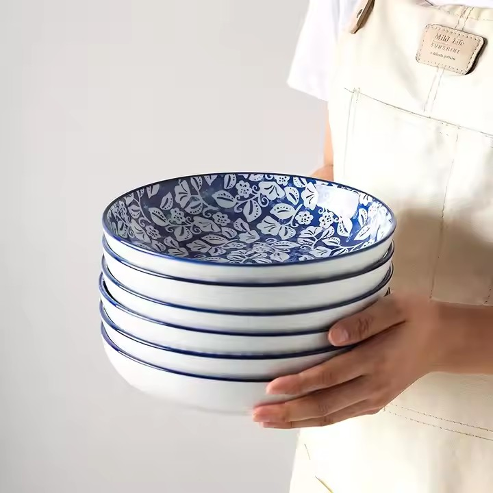 8"Coup Soup Bowl with Stamp Under Glaze Decal Ceramic Porcelain Tableware