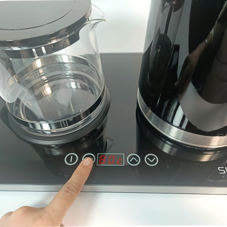 Kitchen Appliances 2L Stainless Steel Digital Control Kettle China Tea Maker and Coffee & Tea Tray Set with Tempered Glass Base