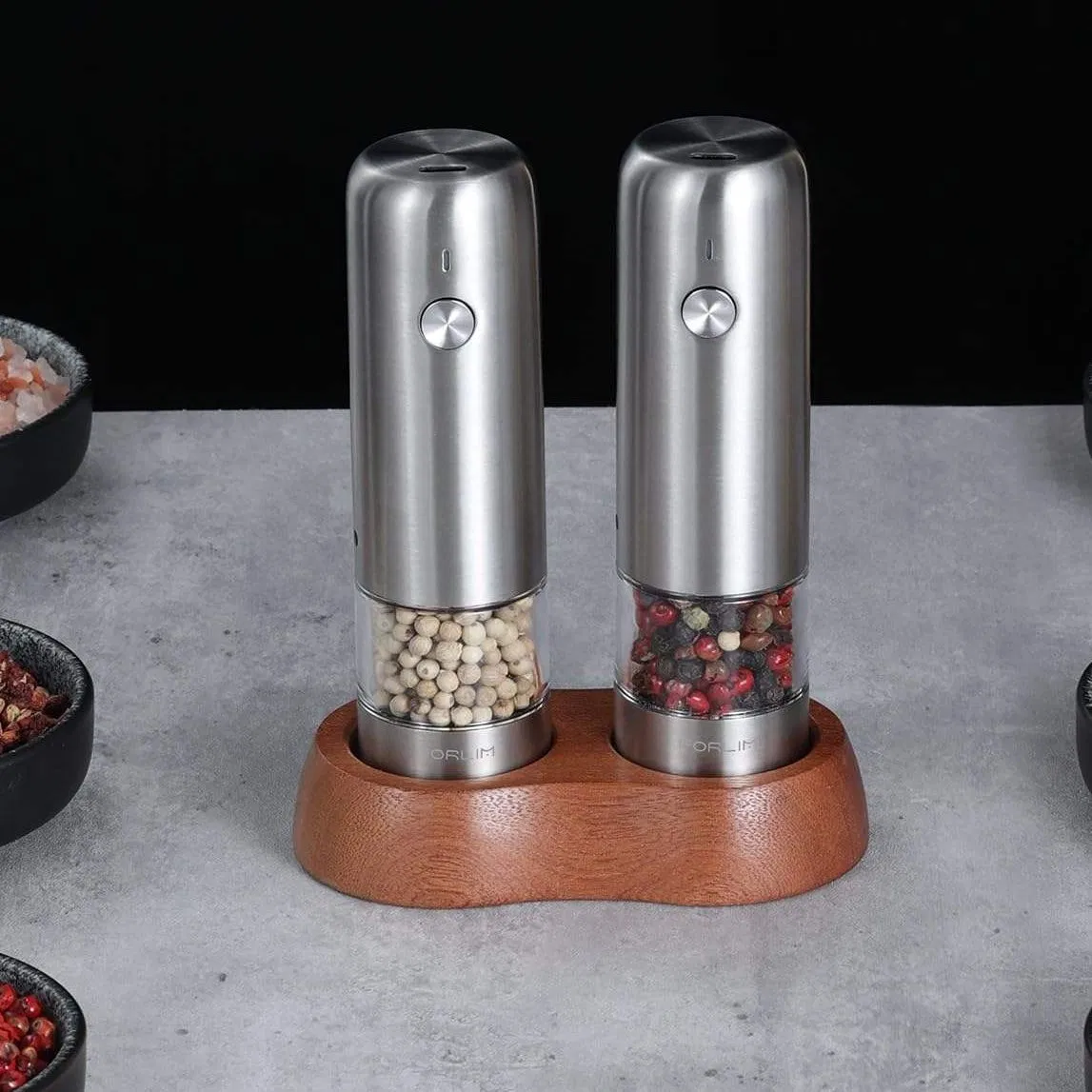 Stainless Steel Rechargeable Electric Pepper and Salt Grinder Set