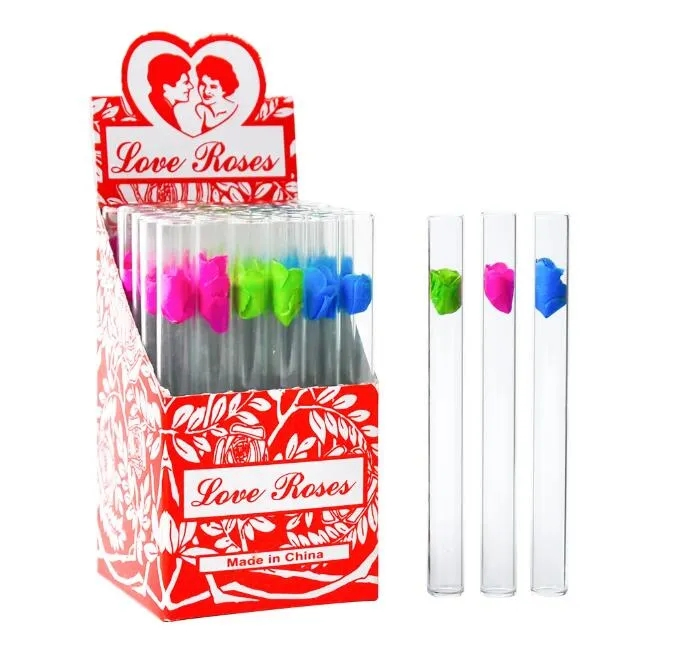 Love Rose Glass Smoking Pipes Plastic Flower Water Pipes