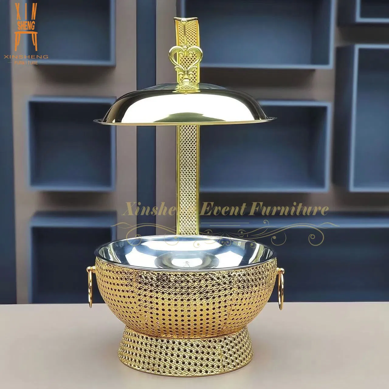 Stainless Steel Hotel Chafing Dish Gold Food Warmer with Lid Holder Cover Hanging Chafing Dish for Wedding Hotel