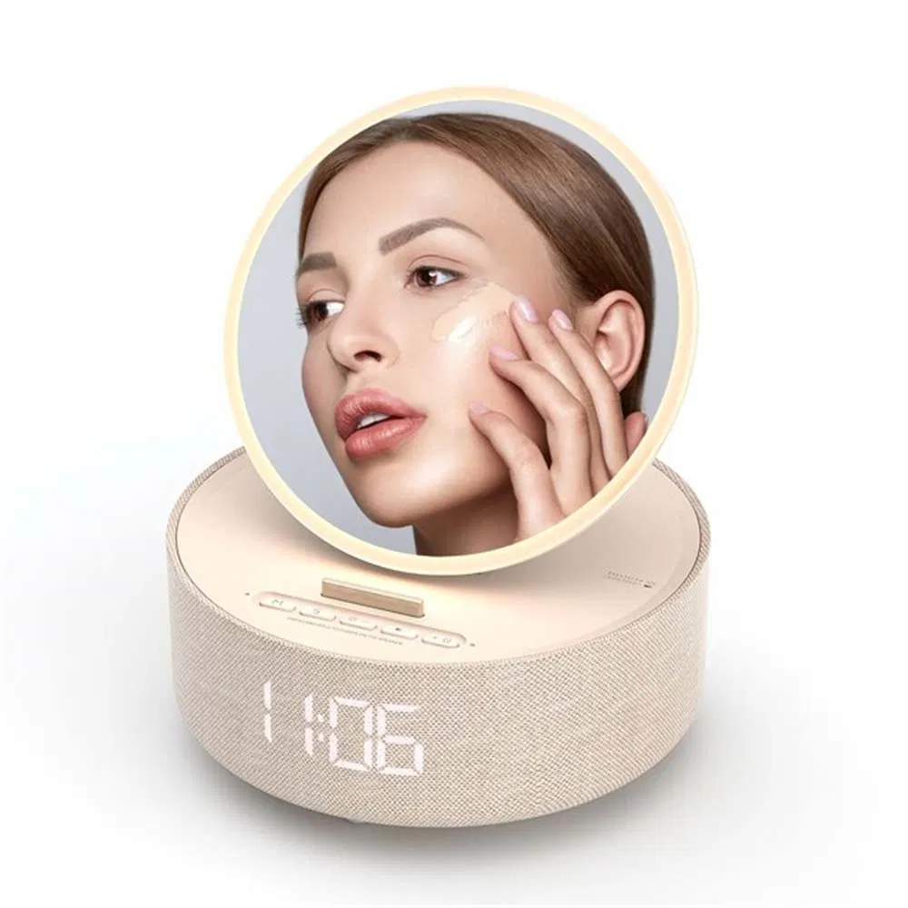S33 LED Light Makeup Mirror Bluetooth Speaker Alarm Clock Wireless Charger