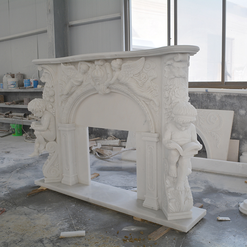 Antique Design Marble Fireplace with Angels for Home Decoration