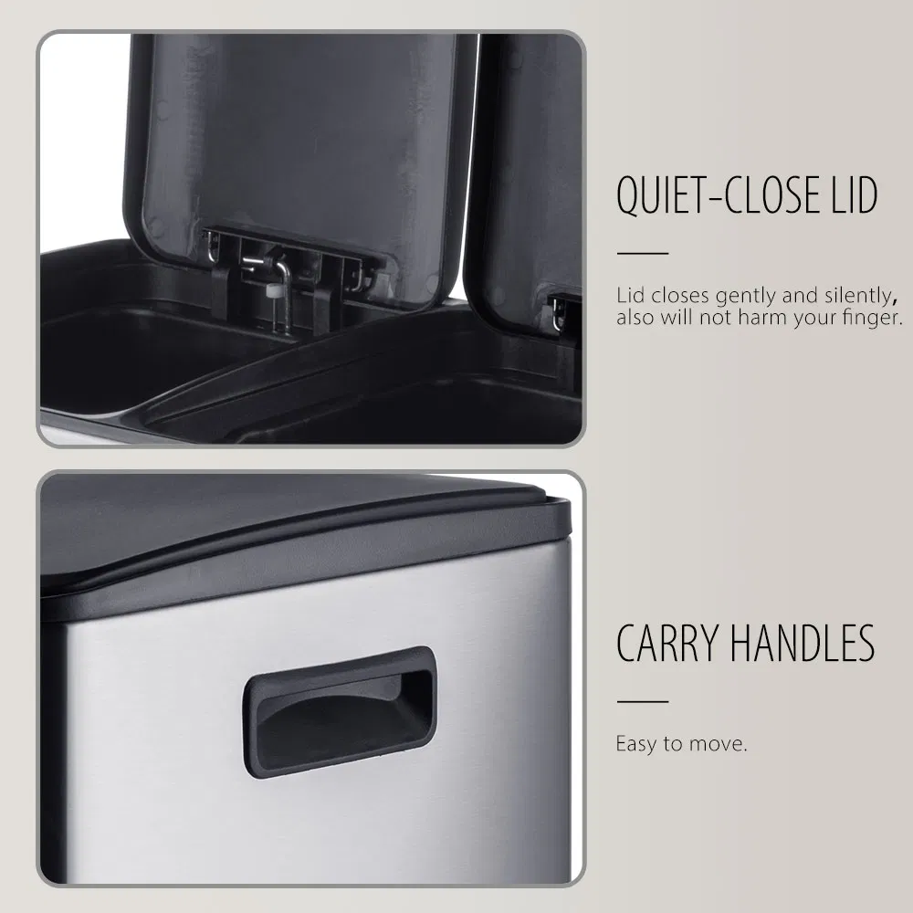 60L 2 Compartments Stainless Steel Recycling Bin with Soft Close Lid