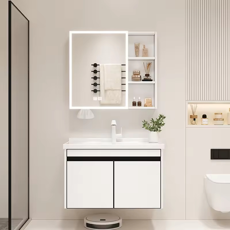 Modern Style Bathroom Furniture Cabinet Set Wall Mounted Modern Space Aluminum Vanity Bathroom Cabinet with Mirror