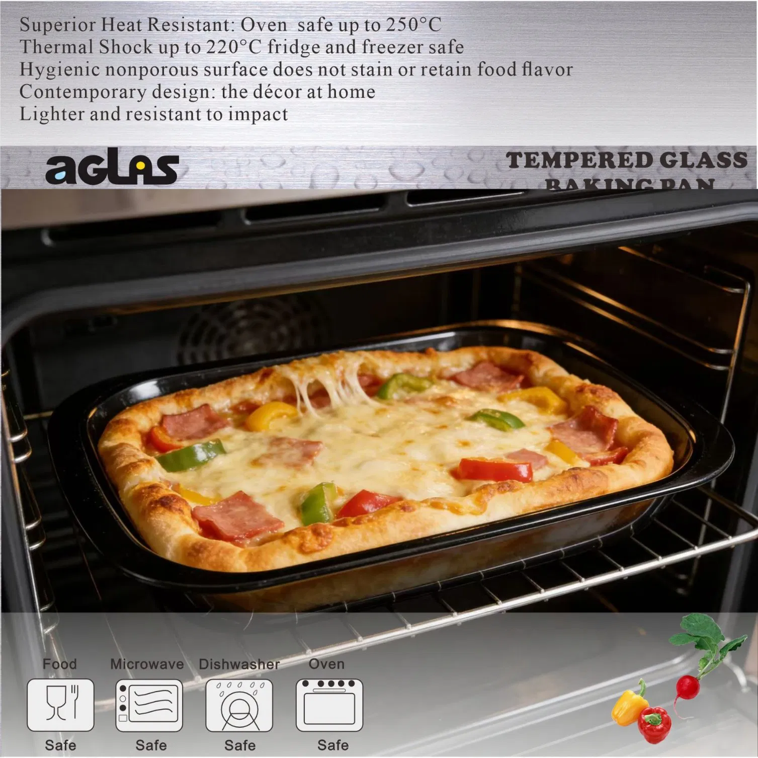 Algas Glass Roasting Pan with Tempered Glass Baking Dish Kitchenware