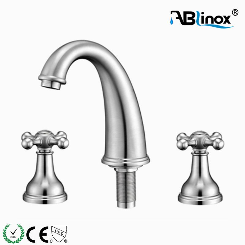 304 Stainless Steel Three Holes Deck Mounted Cross Handle Mixer Faucet
