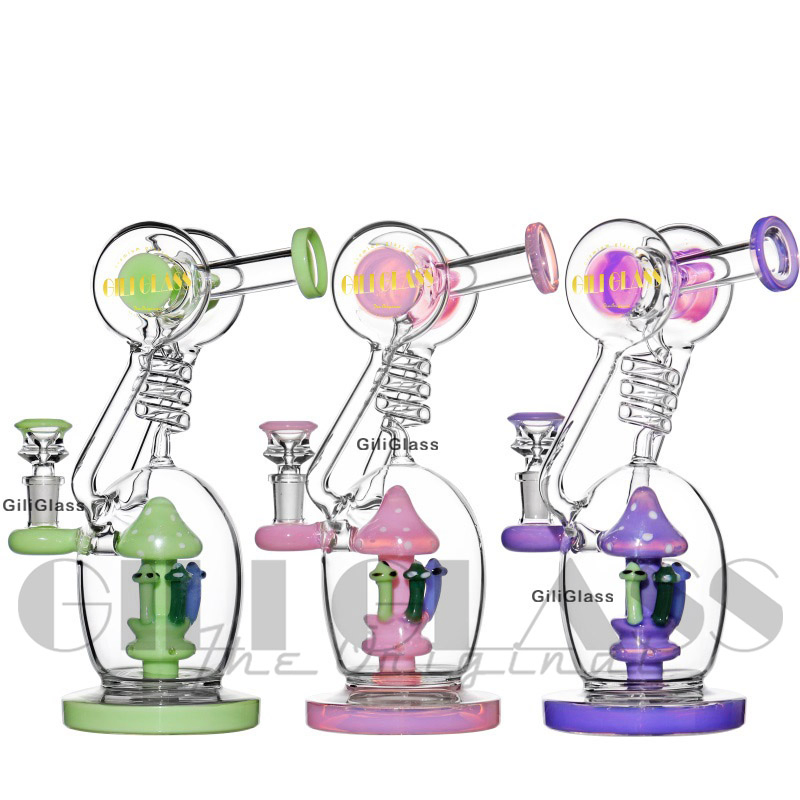 Gili-163 Giliglass 10 Inches Factory Price Mushroom Design Hookah Smoking DAB Rig Glass Water Pipe