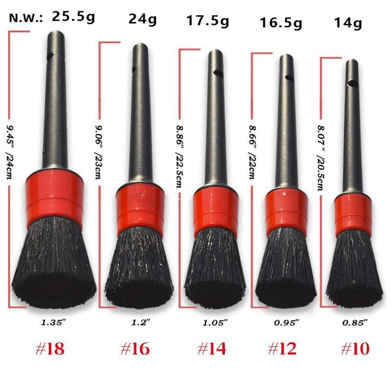 5PCS Car Brushes Soft Bristle Round Air Outlet Wheel Brush Set Different Sizes Car Cleaning Detailing Brushes