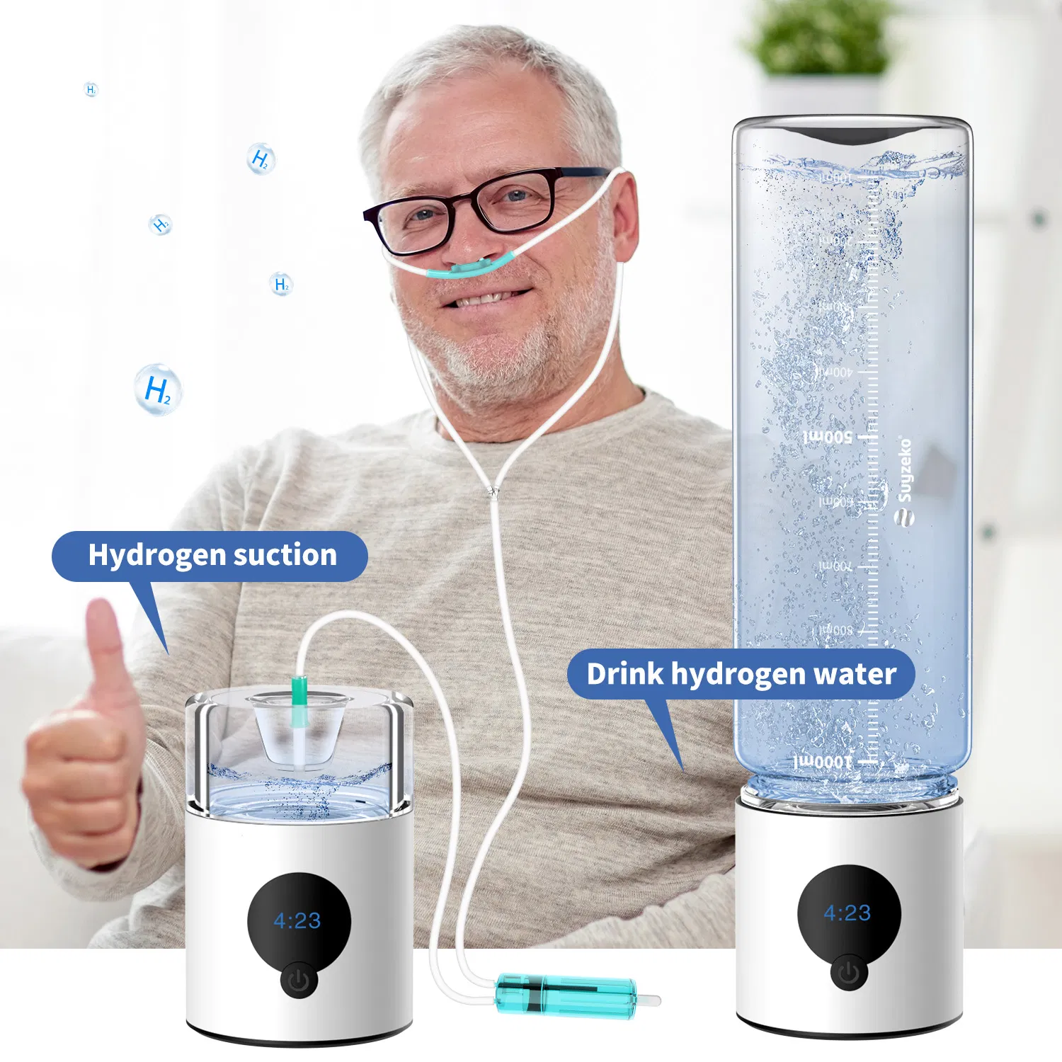 Suyzeko OEM 390ml USB Rechargeable Spe Pem Technology Hydrogen Water Generator Hydrogen Rich Water Bottle