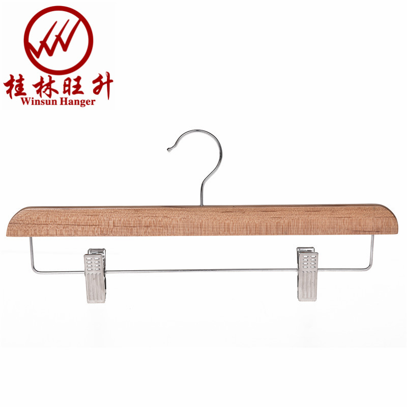 Store Shop Customized Solid Wooden Pants Cheap Hangers with Metal Clip