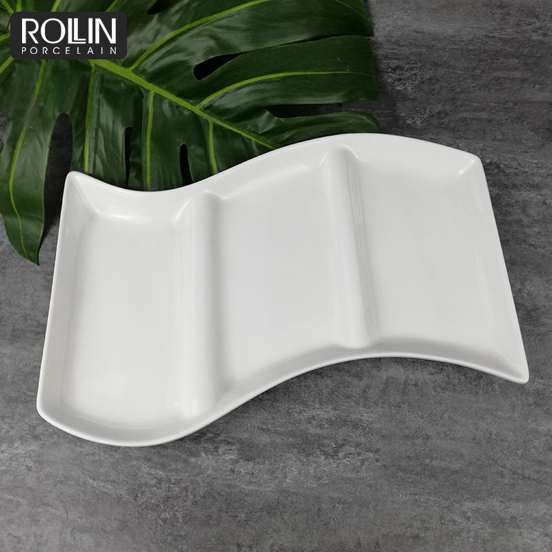 3 in 1 Divided Plate Separate Porcelain Plate Hotel Restaurant Use